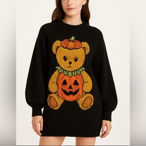 NEW‎ Dolls Kill Trickz N' Treatz Pumpkin Teddy Sweater Tunic Oversized S/M NWT